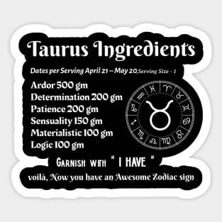 Taurus Ingredients Sticker